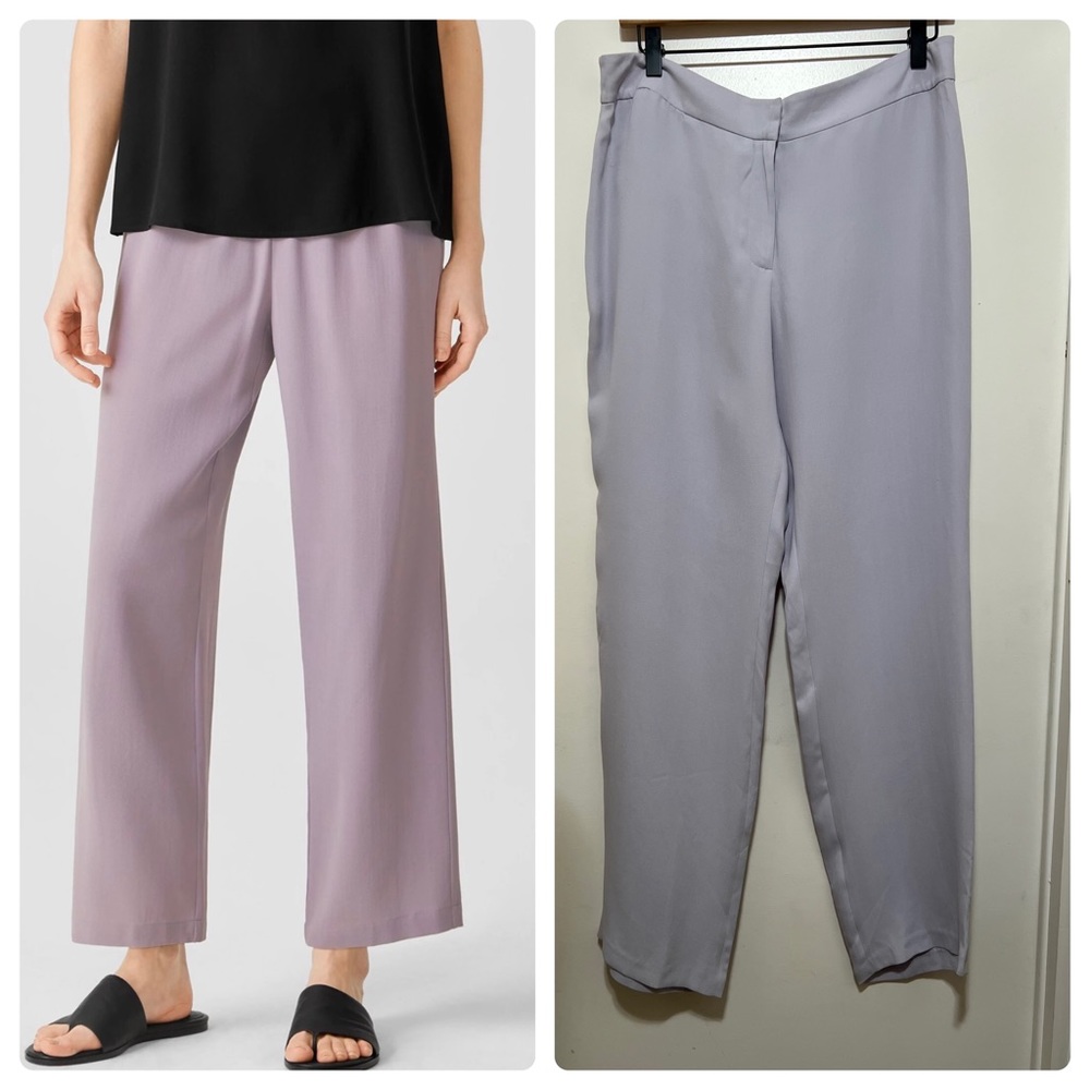EILEEN FISHER  100% SILK  Zip Closure Flat Front Straight Leg Size M NWT.